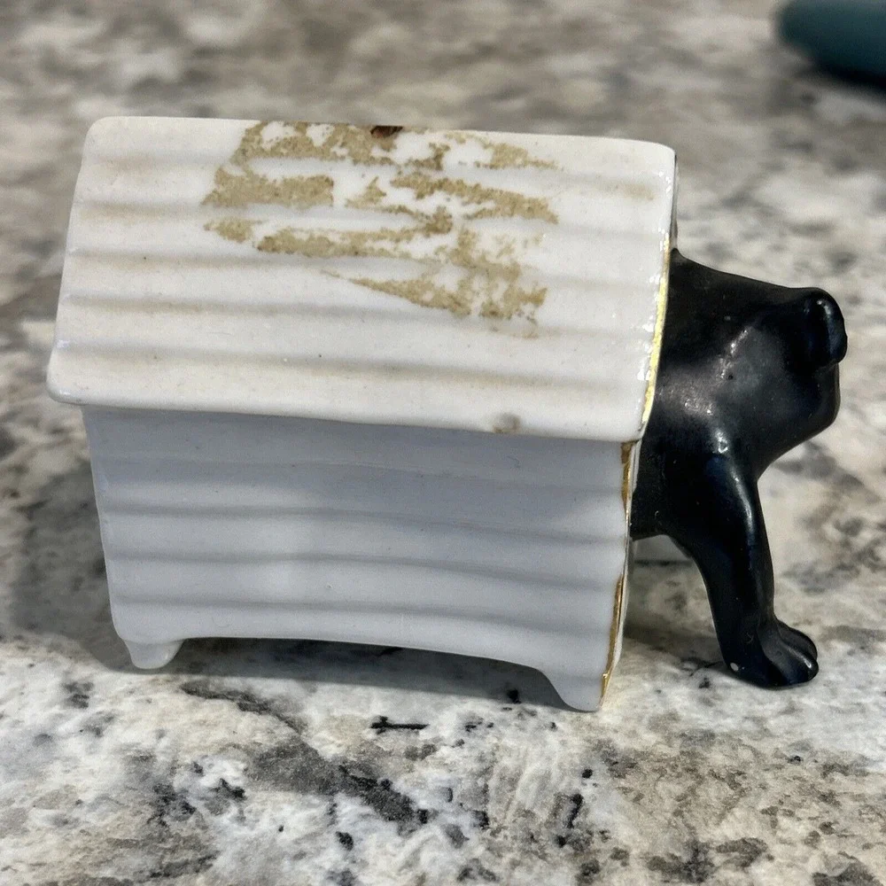 Antique Vintage Crested Heraldic China Figure‎ Black Bull Dog City Of London